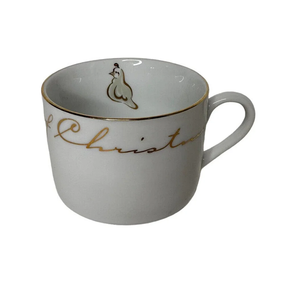 Pier 1 Coffee Tea Cup 12‎ Days Of Christmas On The First Day Partridge Gold Trim